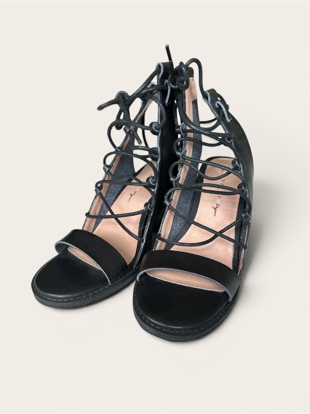 Free People Black Lace-Up Gladiator Heels